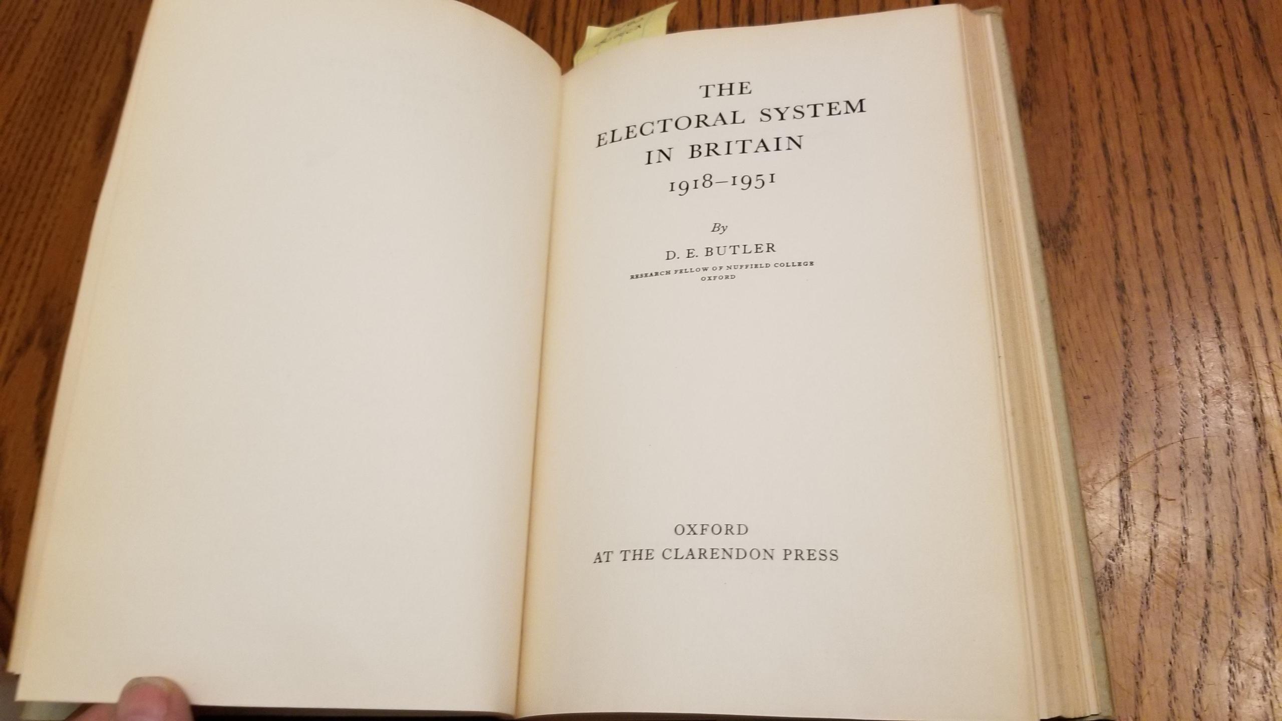 THE ELECTORAL SYSTEM IN BRITAIN 1918-1951 by Butler, D. E.: Very Good ...