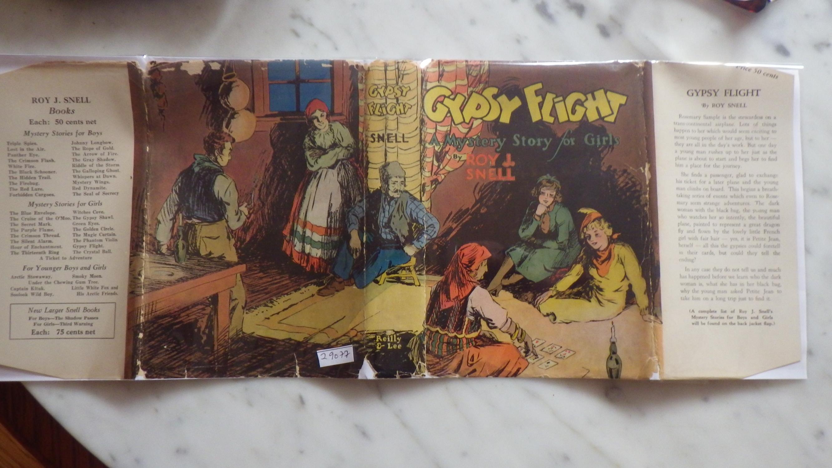 GYPSY FLIGHT (A Mystery Story for Girls) DUSTJACKET PICTURES GIRL IN GREEN & 1 In YELLOW DRESS WITH RED HAT WITH FEATHER LISTENING TO GYPSY READ FORT
