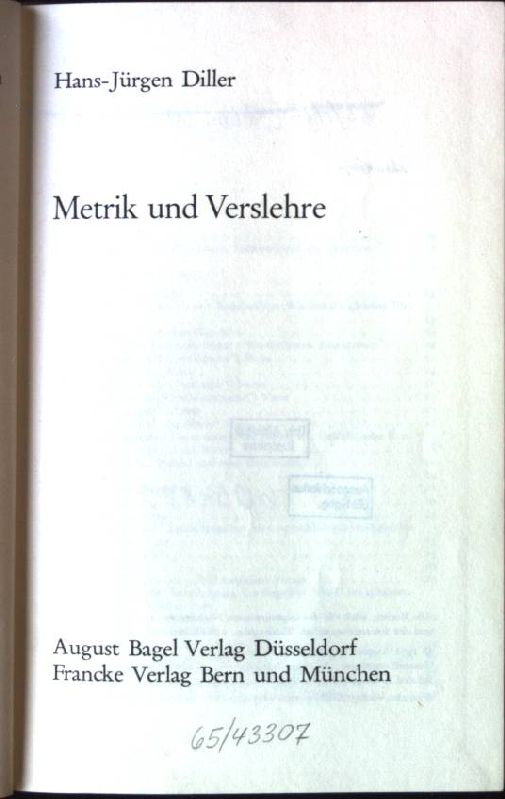 Metrik und Verslehre. Studienreihe Englisch ; Bd. 18 - Diller, Hans-Jürgen