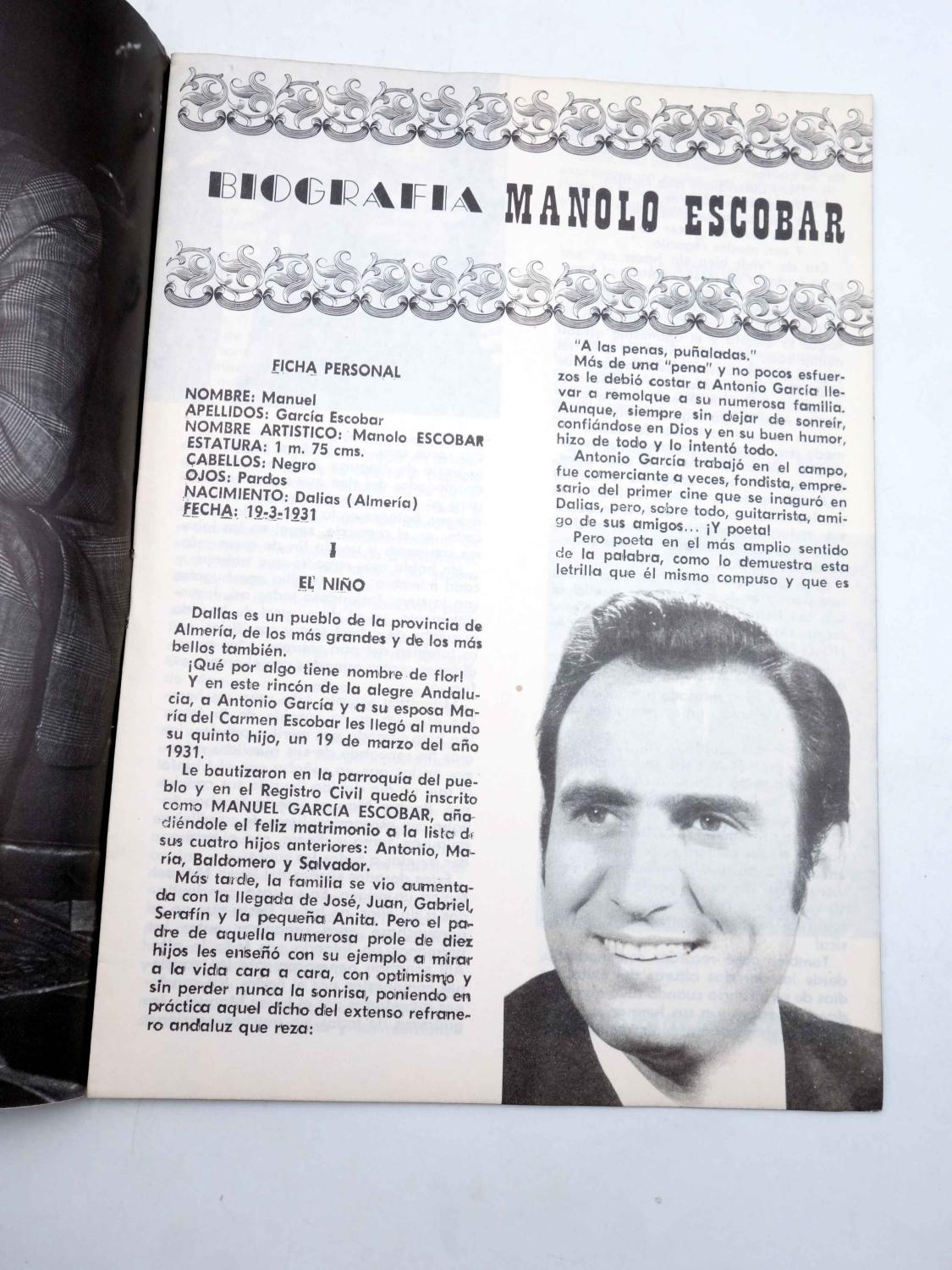 BIOGRAF?A. MANOLO ESCOBAR (Manolo Escobar) Presidente, 1970. OFRT de Manolo  Escobar: (1970) Partitura | Libros Fugitivos