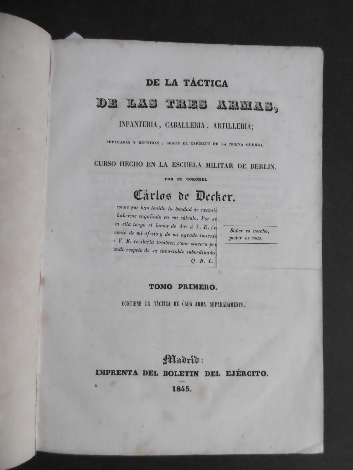 DE LA TÁCTICA DE LAS TRES ARMAS, infantería, caballería, artillería ...