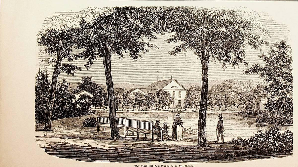 WIESBADEN, Kurhaus mit Park, Hessen, Ansicht ca. 1850 (1850