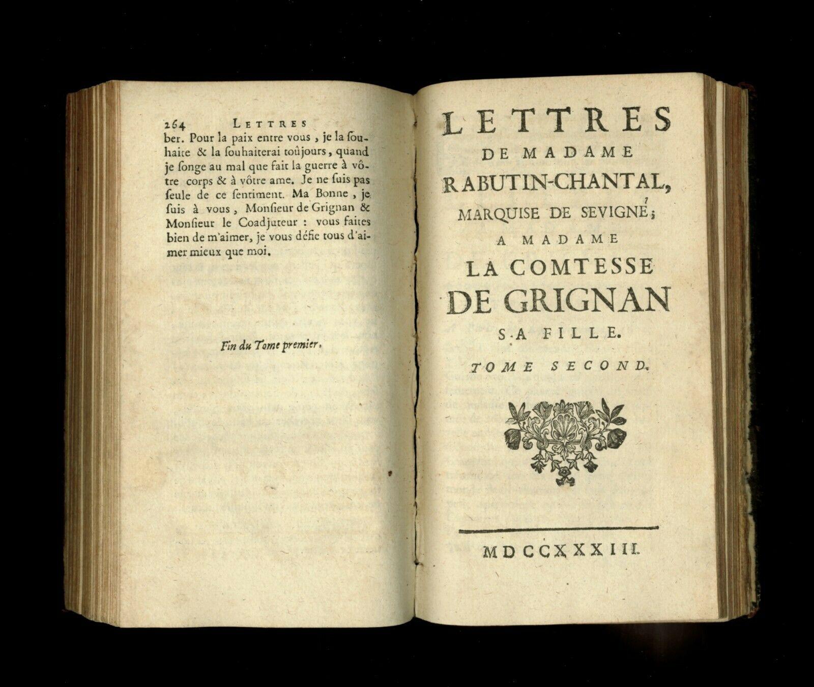 Lettres De Marie Rabutin Chantal Marquise De Sevigne A Madame La Comtesse De Grignan Sa Fille Tome Premier Second Et Troisieme De Marie De Rabutin Chantal Marquise De Sevigne Bon Couverture Rigide 1733 Edition