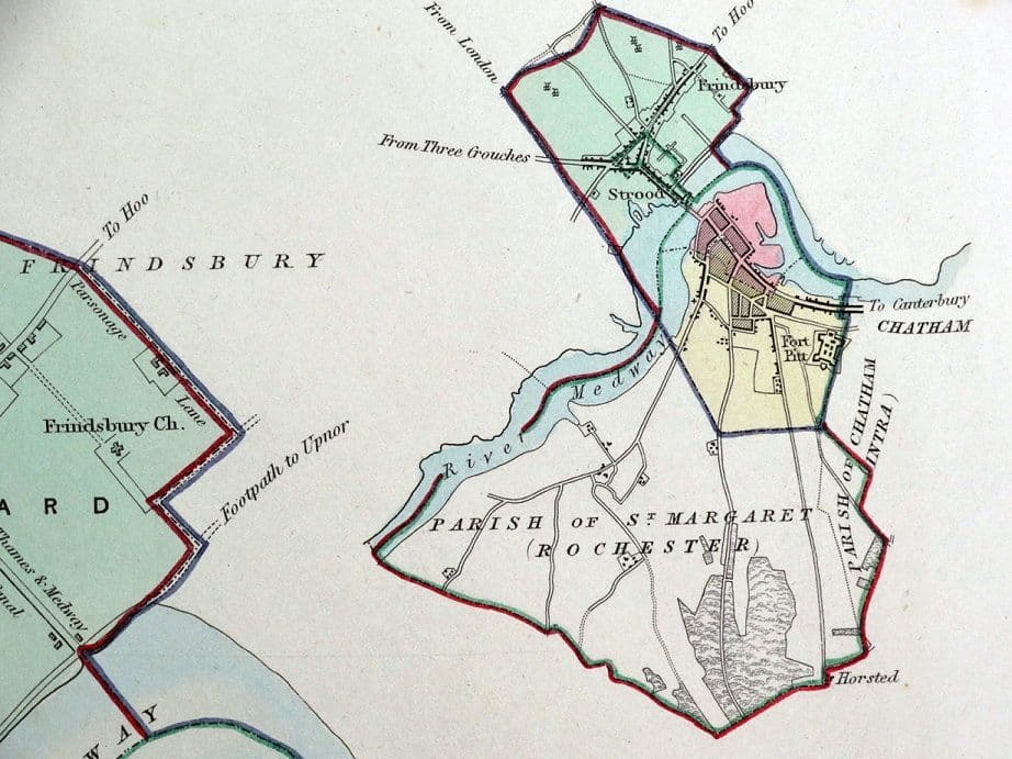 Antique Map ROCHESTER, KENT, UK, Street Plan, Dawson Original 1832 Map