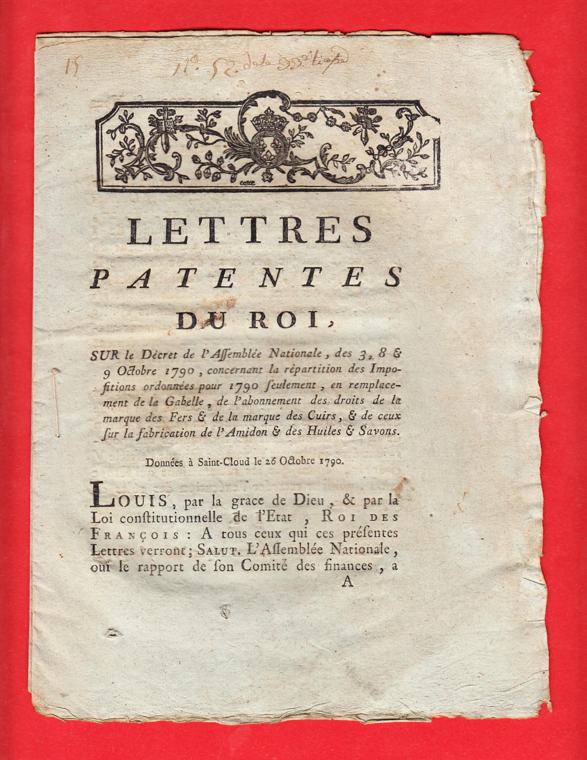 Roi De Rome En 3 Lettres LETTRES PATENTES DU ROI, Sur le Décret de l'Assemblée Nationale, des 3