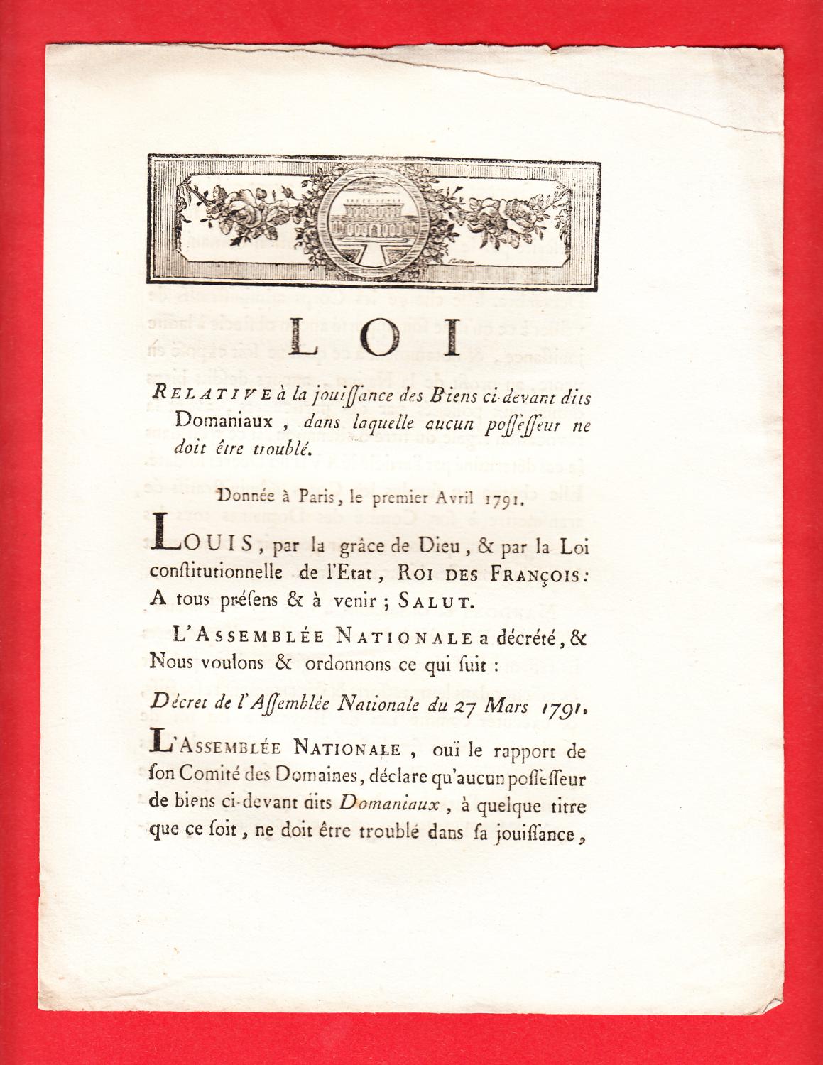 LOI RELATIVE à la jouissance des Biens ci-devant dits Domaniaux, dans ...