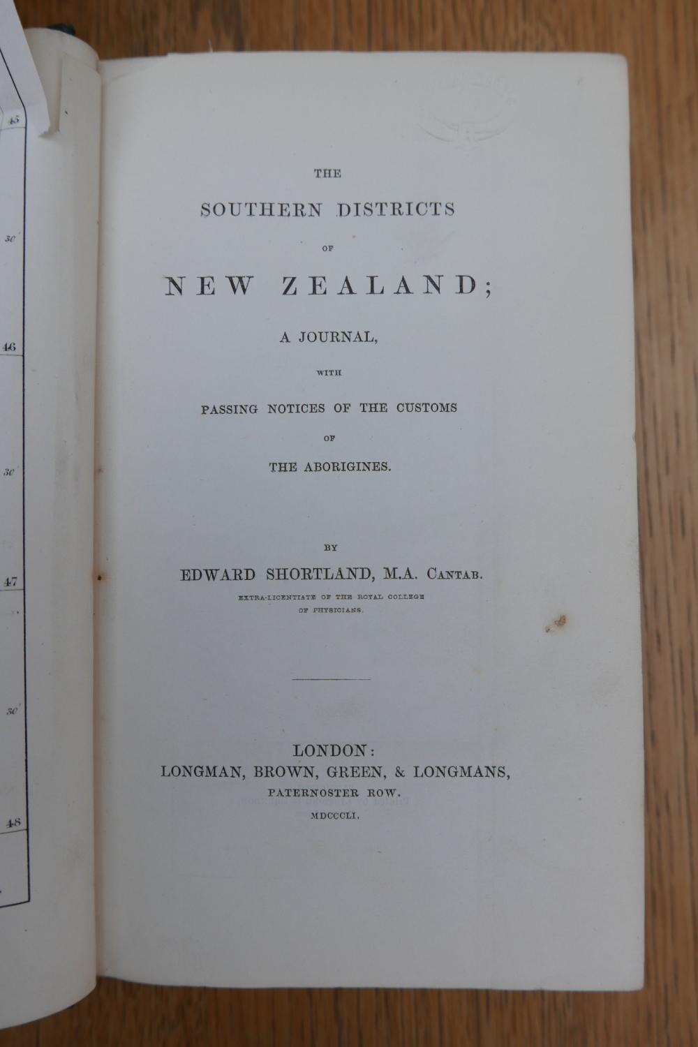 The Southern Districts of New Zealand; A Journal With Passing Notices of the Customs of the Aborigines - SHORTLAND, EDWARD