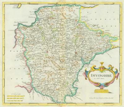 1722 Original Antique Map - DEVONSHIRE DEVON by Robert Morden HAND COLOUR [Très bon]