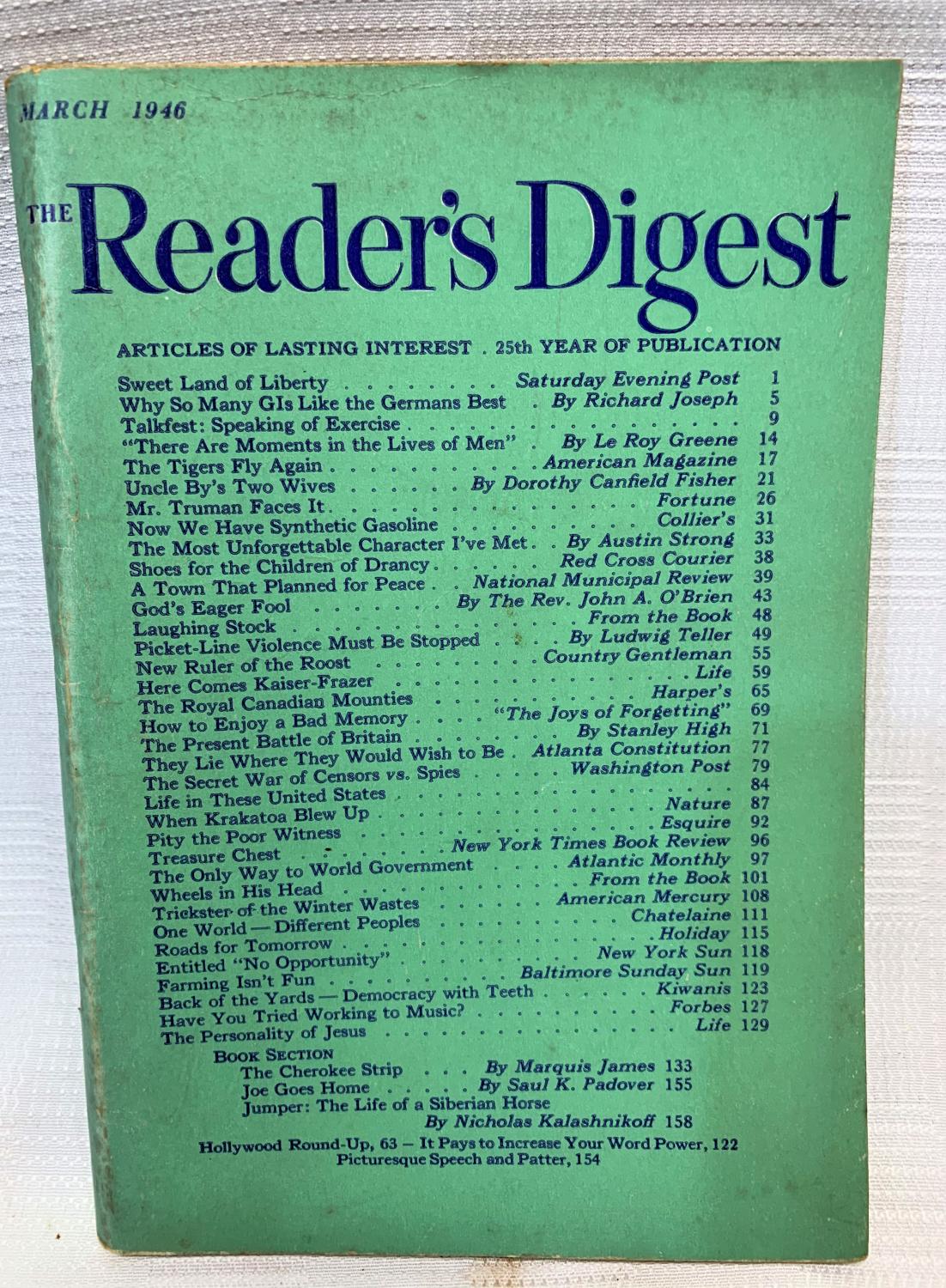 The Reader's Digest Magazine March, 1946 by Various Good Soft cover
