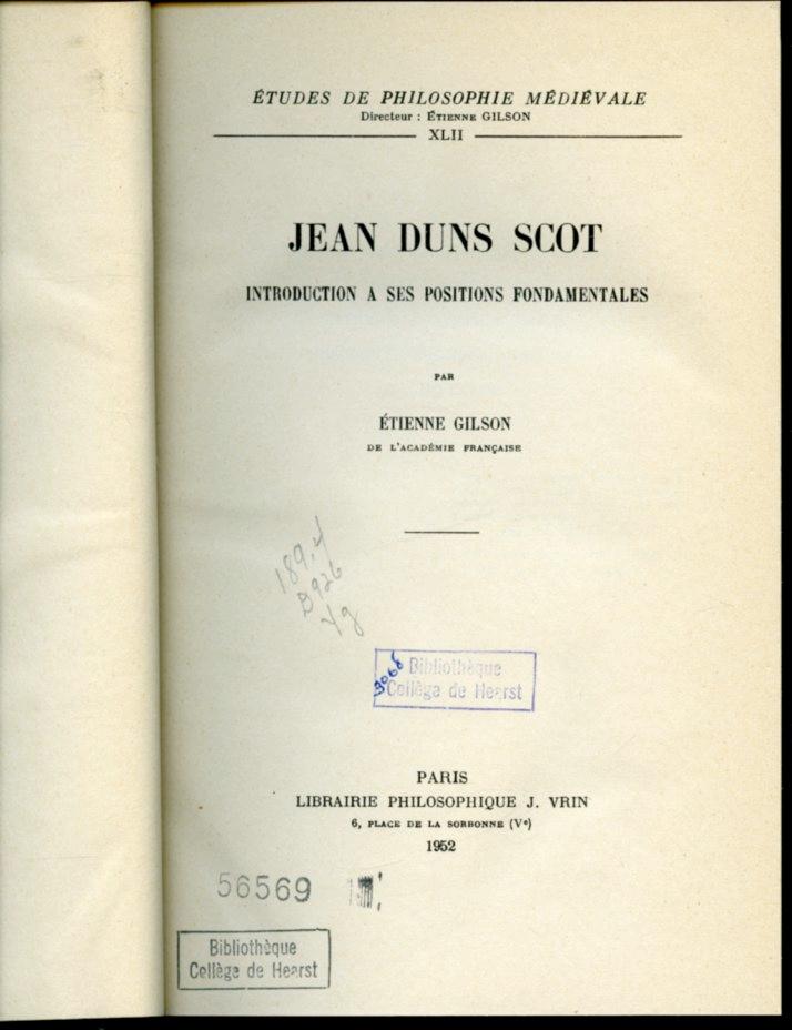Jean Duns Scot : Introduction à ses positions fondamentales by Étienne ...