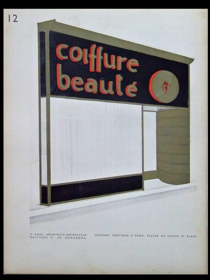 HAIRDRESSER SHOP IN PARIS - 1930 POCHOIR - FRENCH ART DECO, DELACROIX, SALON DE COIFFURE [Bon]