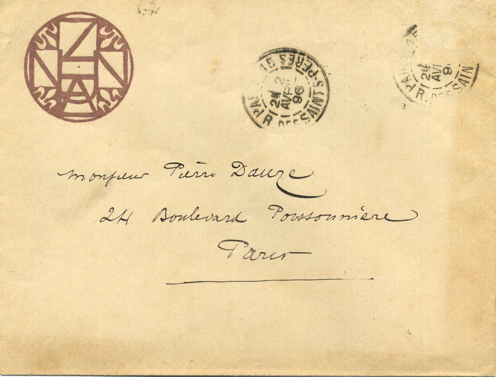 Lettre Autographe Signee A Pierre Dauze Avec Enveloppe Avec Adresse Manuscrite Et En Tete Personnalisee Par Octave Uzanne 16 Edition Originale Signe Par L Auteur Manuscrit Nbsp Nbsp Papier Nbsp Ancien Librairie A La Demi Lune