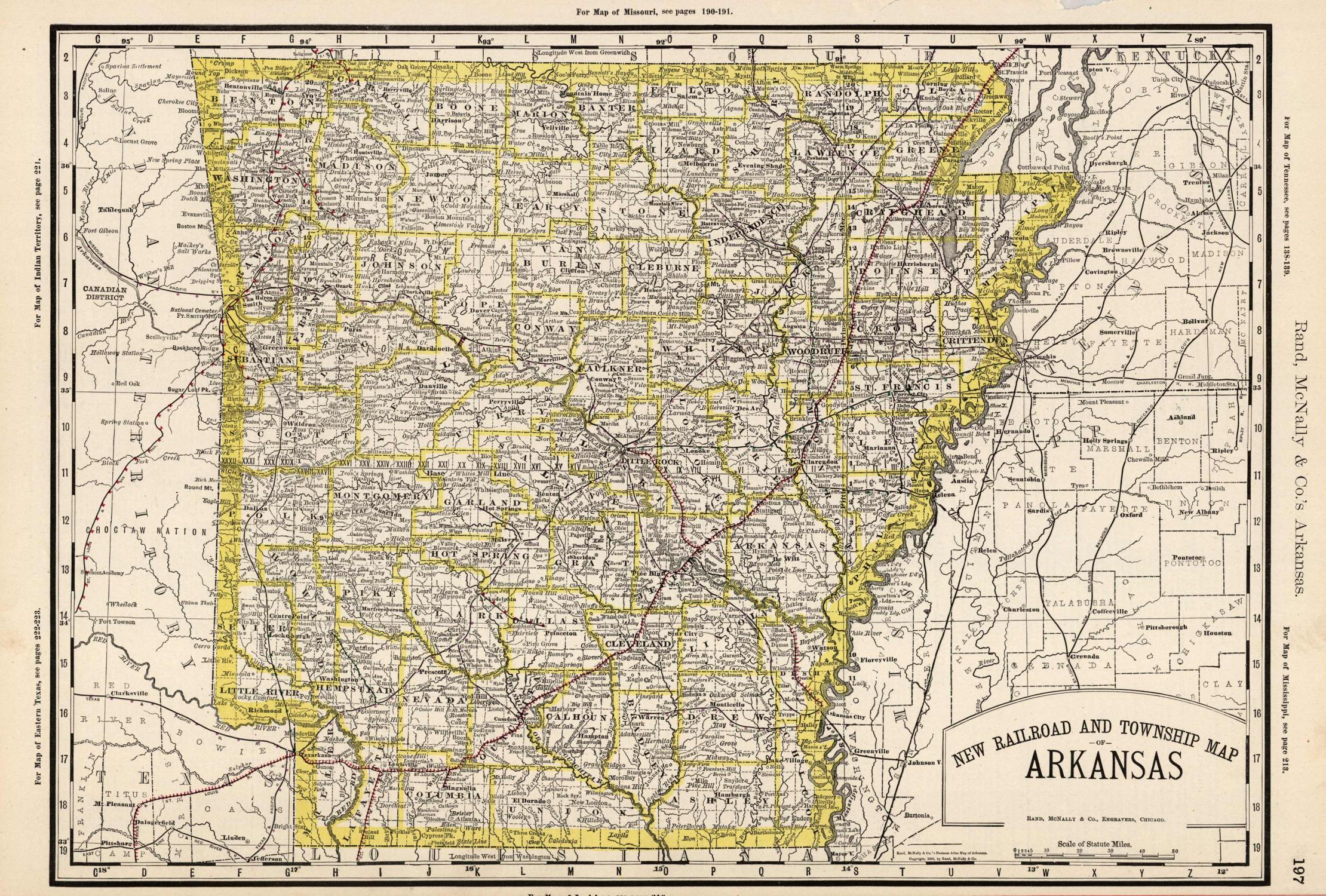 New Railroad and Township Map of Arkansas by Rand, McNally & Company
