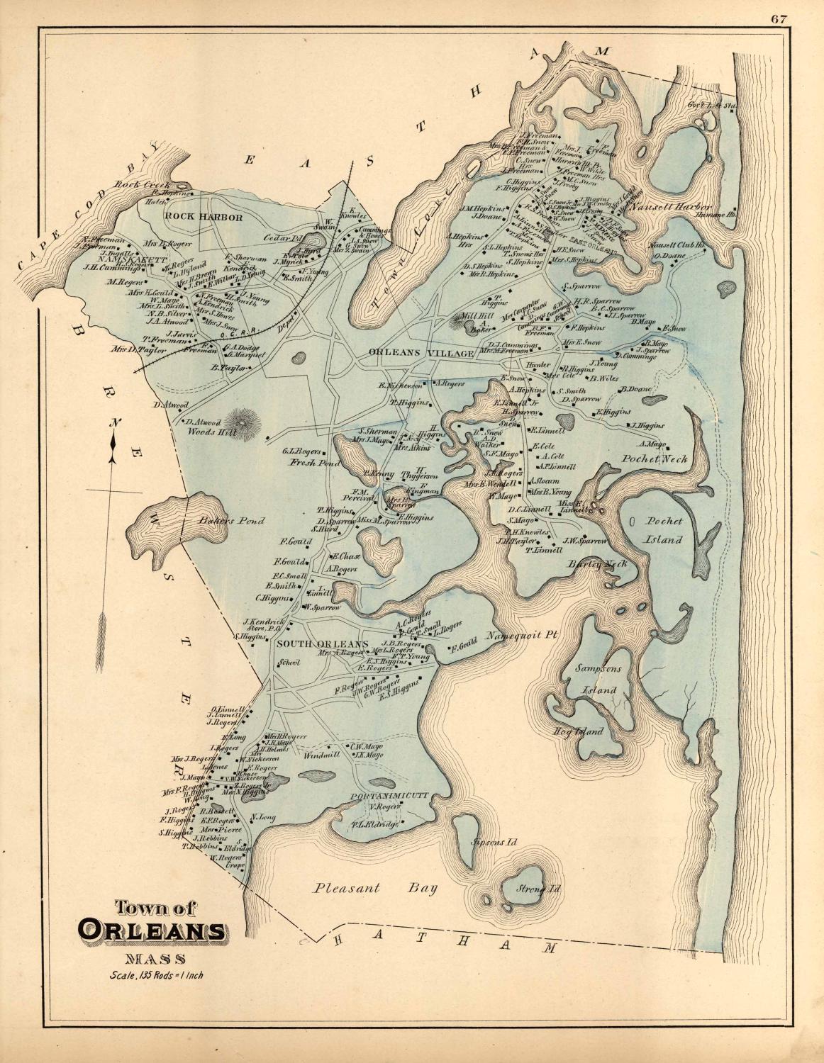 Walkers 1880 Map Of Town Of Orleans Massachusetts De Geo H Walker