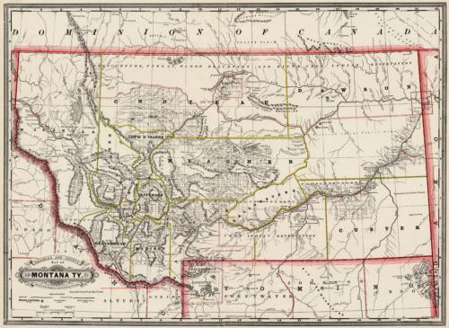 Railroad And County Map Of Montana Ty By George F Cram 1884 Art