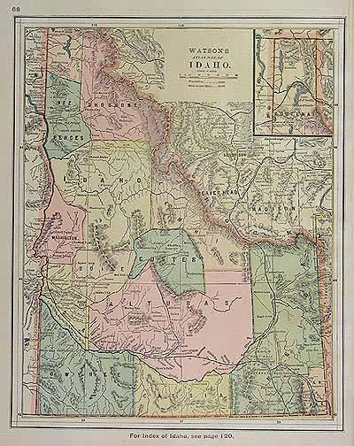 Watsons Atlas Map Of Idaho By Watson 1886 Art Source