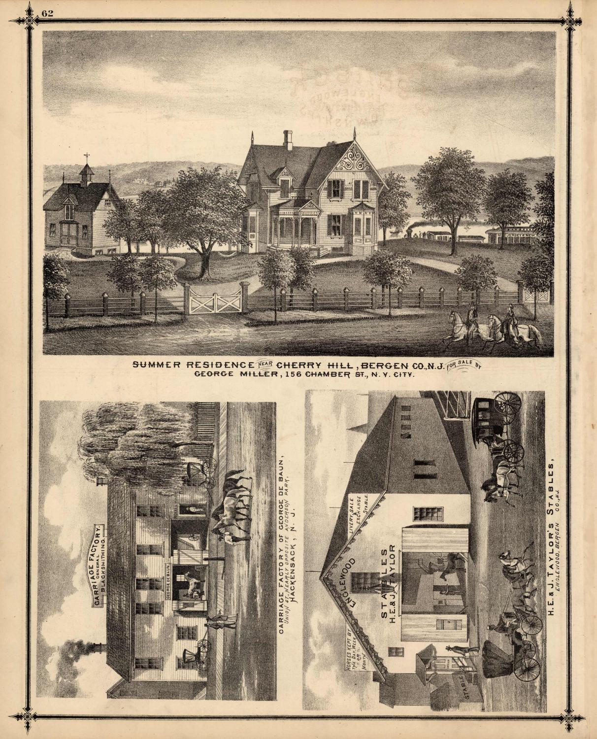 Summer Residence near Cherry Hill, Bergen Co., N.J. for sale by George Miller; Carriage Factory of George De Baun, Union St., nearly opposite Anderso