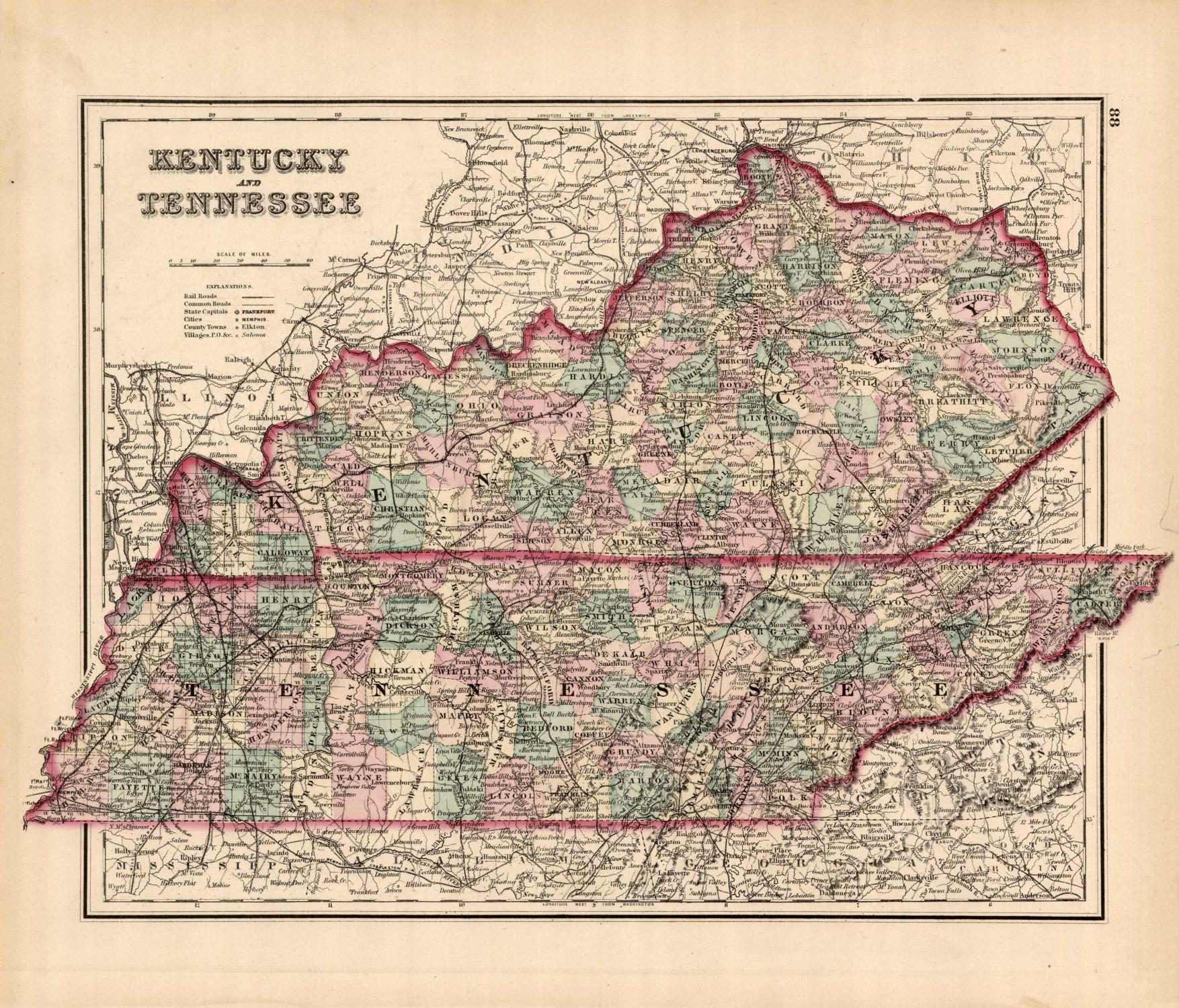 Grays 1876 Map Of Kentucky And Tennessee By Ow Gray And Son 1876