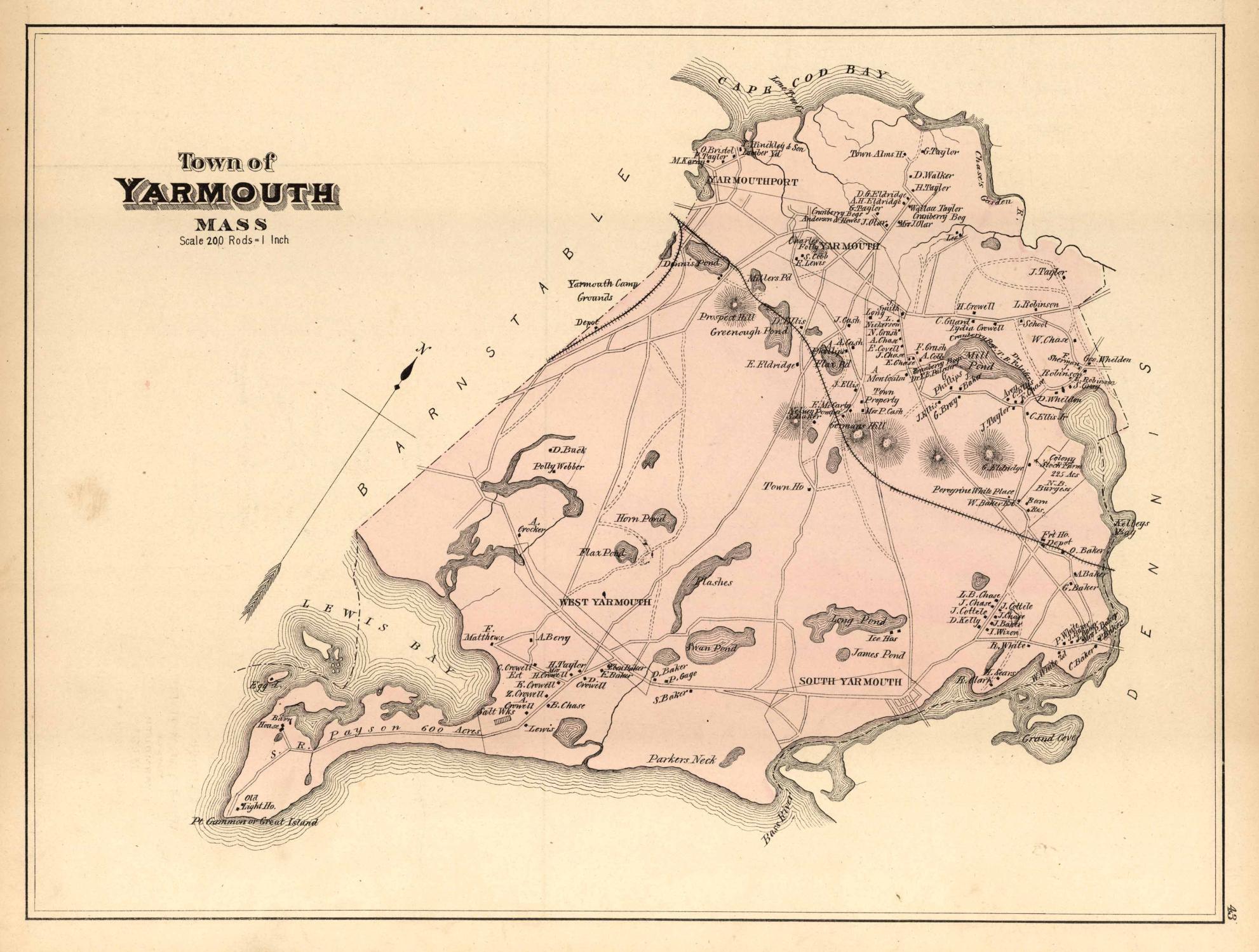 Walkers 1880 Map Of Town Of Yarmouth Massachusetts Par Geo H Walker