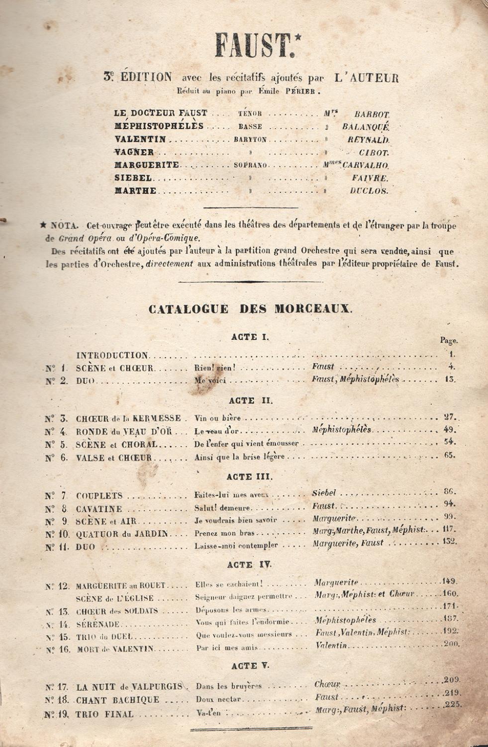 Faust, Opéra, 3ème édition avec les récitatifs ajouté par l'auteur ...