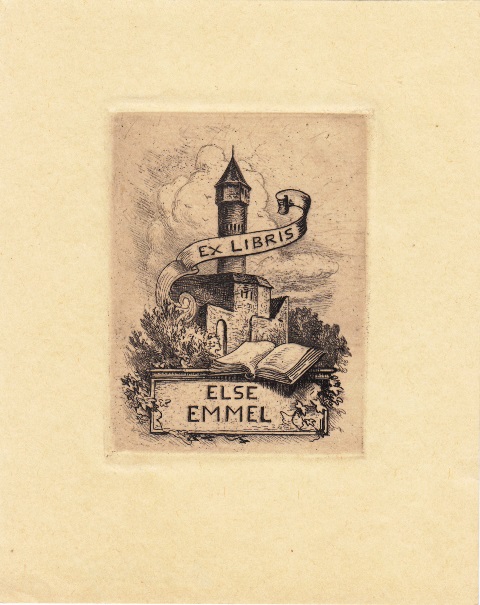 Ex Libris Else Emmel Offenes Buch Vor Burg Und Wolken By Liebig Georg Bernhard 1873 1937 Sehr Gut 1910 Antiquariat Braun