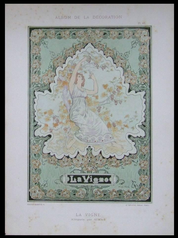 VINEYARD, FRENCH ART NOUVEAU - 1898 LITHOGRAPH - SIMAS, WINE, VIGNE [Very Good]