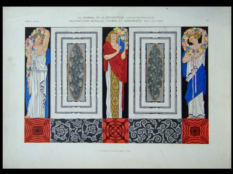 ART DECO WOMEN - 1913 PRINT - JOSEF DIVEKY, [Assez bon]