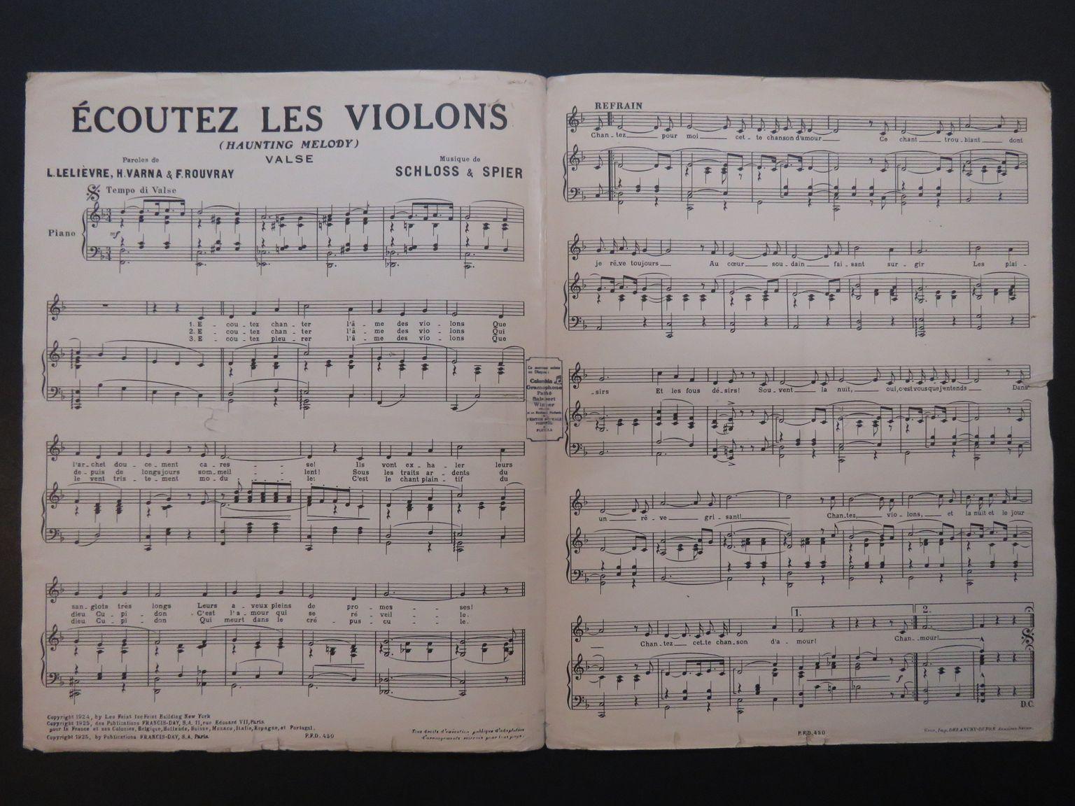 SPIER L. & SCHLOSS L. Ecoutez les Violons Chant Piano 1925 SPIER L. & SCHLOSS L. Ecoutez les Violons Chant Piano 1925 [ ]