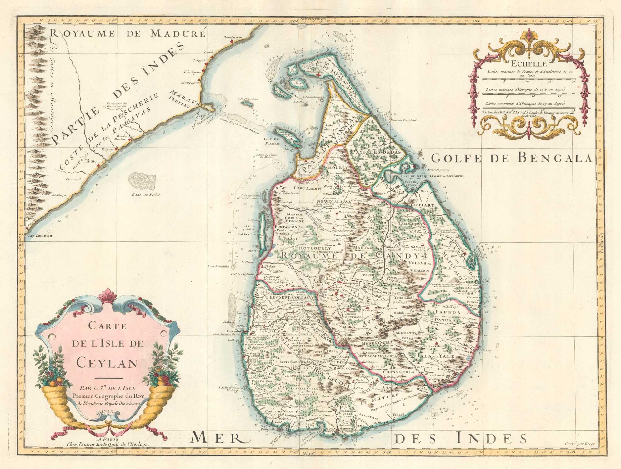 Carte de l'Isle de Ceylan Par le Sr. De L'Isle Premier Geographe du Roy, de  l'Academie Royale des Sciences 1722. par DE L'ISLE, Guillaume.: (1722) Carte  | Altea Antique Maps
