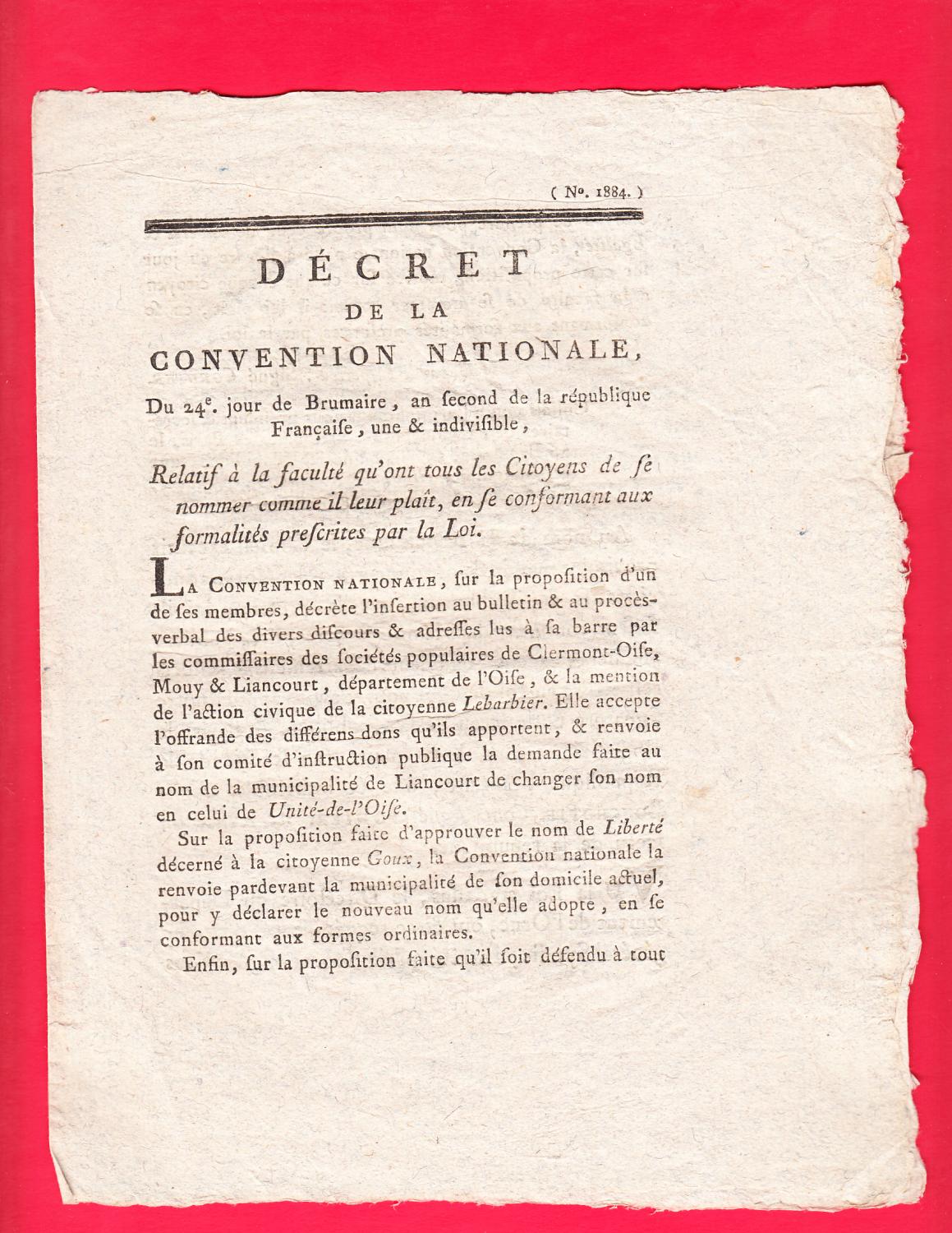 DÉCRET DE LA CONVENTION NATIONALE, DU 24.e jour de Brumaire, an second ...