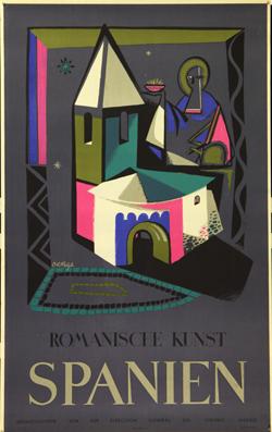 Plakat - Spanien - Romanische Kunst. by Ortega (Gestalt.): (1955) Art&nbsp;/&nbsp;Print&nbsp;/&nbsp;Poster | peter petrej - Bibliopolium AG