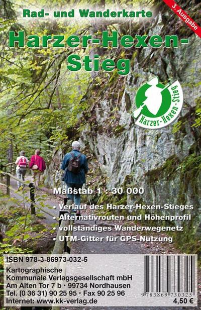 KKV Rad- und Wanderkarte Harzer-Hexen-Stieg : Verlauf des Harzer-Hexen-Stieges, Alternativrouten und Höhenprofil, vollständiges Wanderwegenetz. UTM-Gitter für GPS-Nutzung