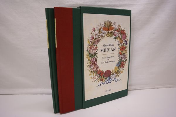 Neues Blumenbuch - New Book of Flowers (2 Bde. = cplt.). Erster bis dritter Blumen-Theil. Mit Beiträgen von Thomas Bürger und Marina Heilmeyer. Deutsch-englische Parallelausgabe. Faksimilebd.: 38 Bll., insg. 36 Farbtaf. (inkl. Titel); Begleitbd.: 95 S., zahlr. schw./w. Abbild., 33 cm x 20 cm. - Merian, Maria Sibylla