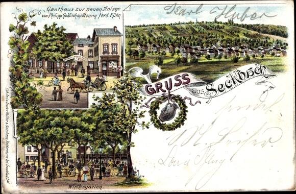 Litho Seckbach Frankfurt am Main, Gasthaus zur neuen Anlage, Garten