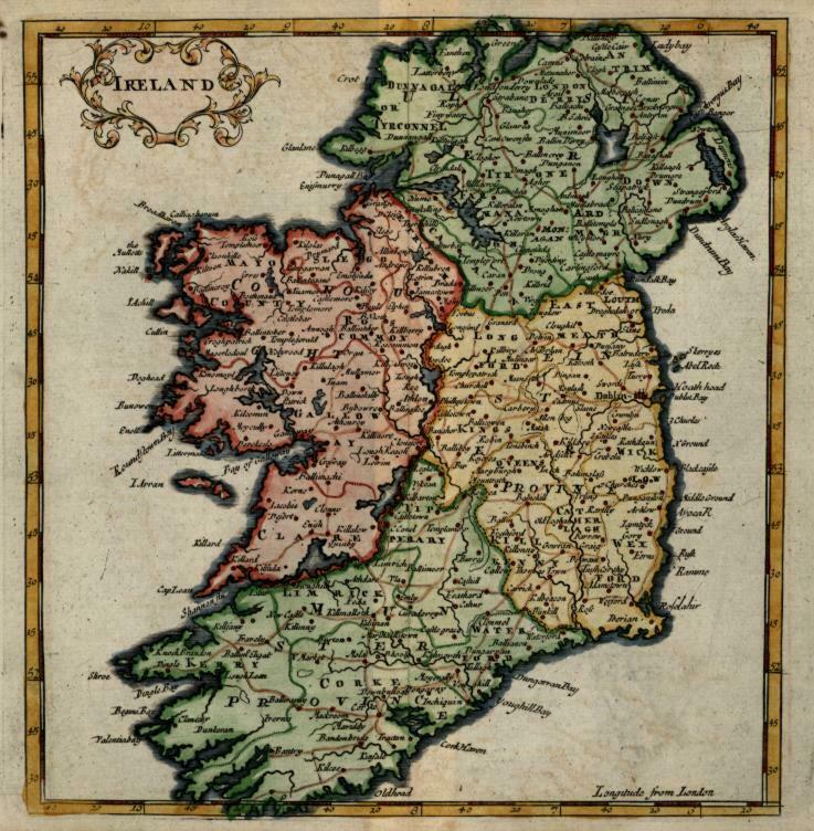 Ireland Eire Ulster Munster Leinster Connacht 1713 Moll miniature map 