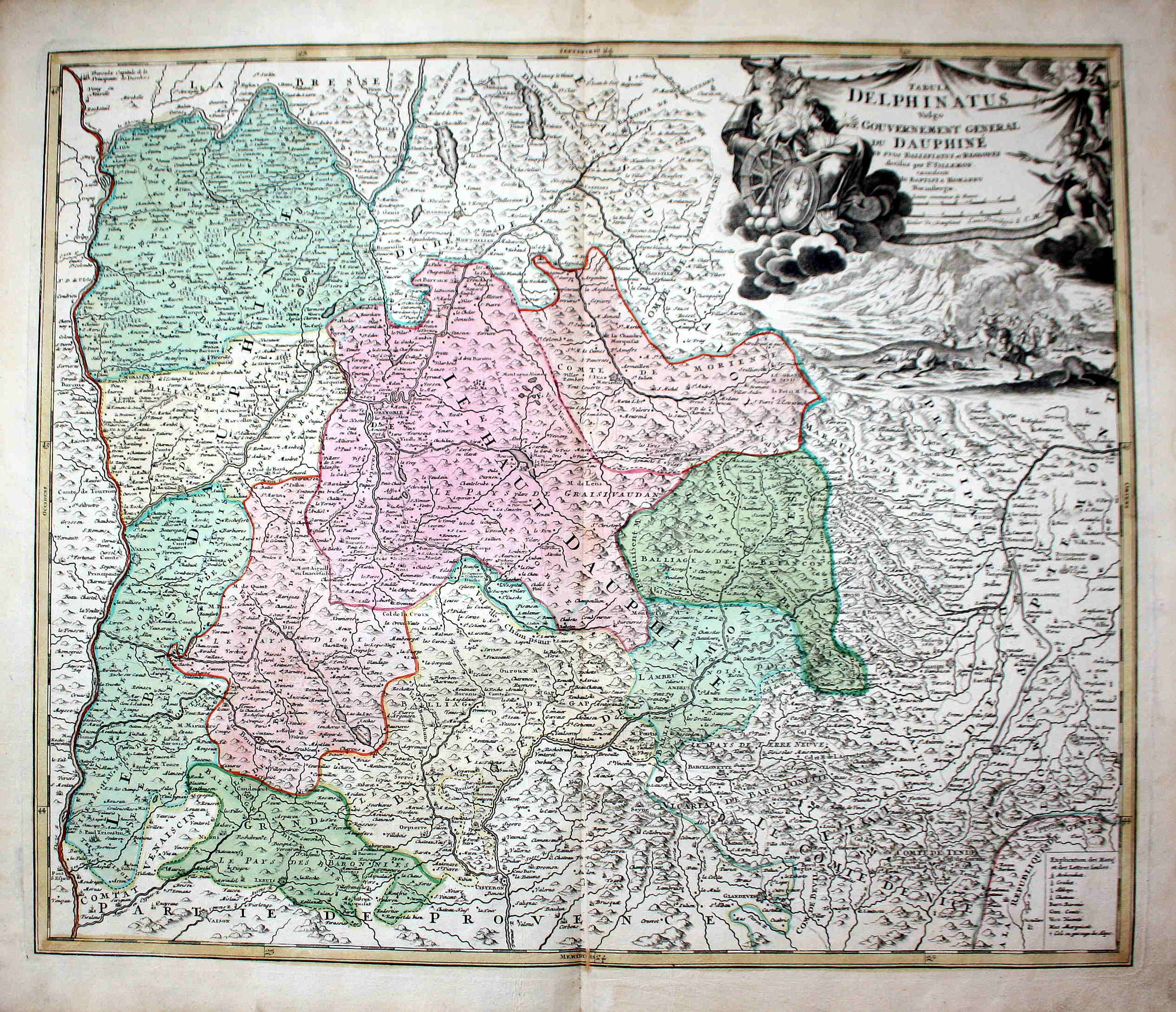 Tabula Delphinatus Vulgo Le Gouvernement General Du Dauphine In Suos Ballifiatus Et Regiones Divisus Per St Tillemon Dauphine Grenoble Lyon France Frankreich Carte Map Karte By Homann Johann Baptist 1664 1724 17