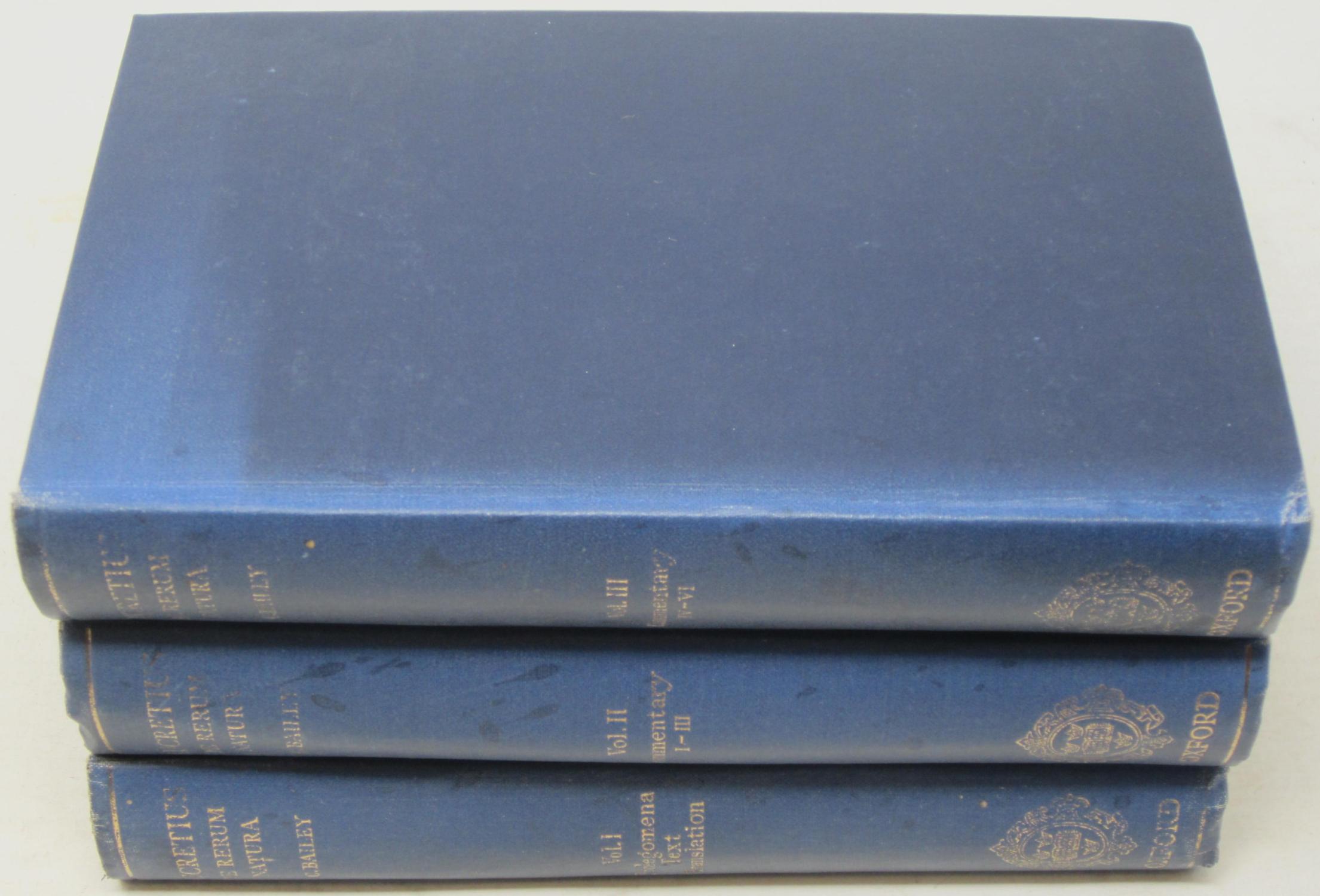 Titi Lucreti Cari: De Rerum Natura, Libri Sex (Three Volume Set) - Carus, Titus Lucretius & Cyril Bailey