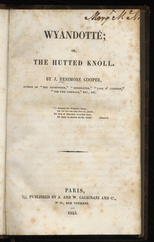 Wyandotté; or The Hutted Knoll. - FENIMORE COOPER James.