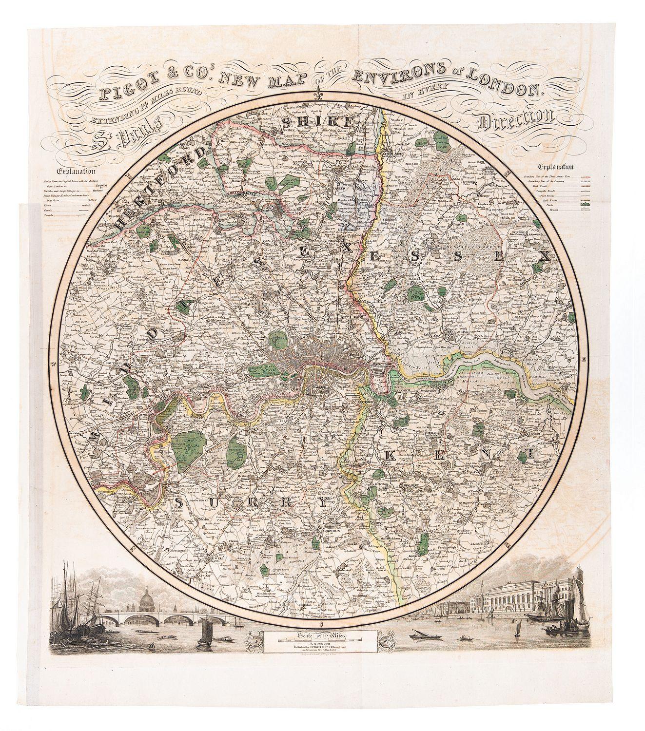 Pigot & Cos. New Map of the Environs of London: Extending 14 Miles Round St. Pauls In Every Direction. PIGOT, [James], and Co. [ ]