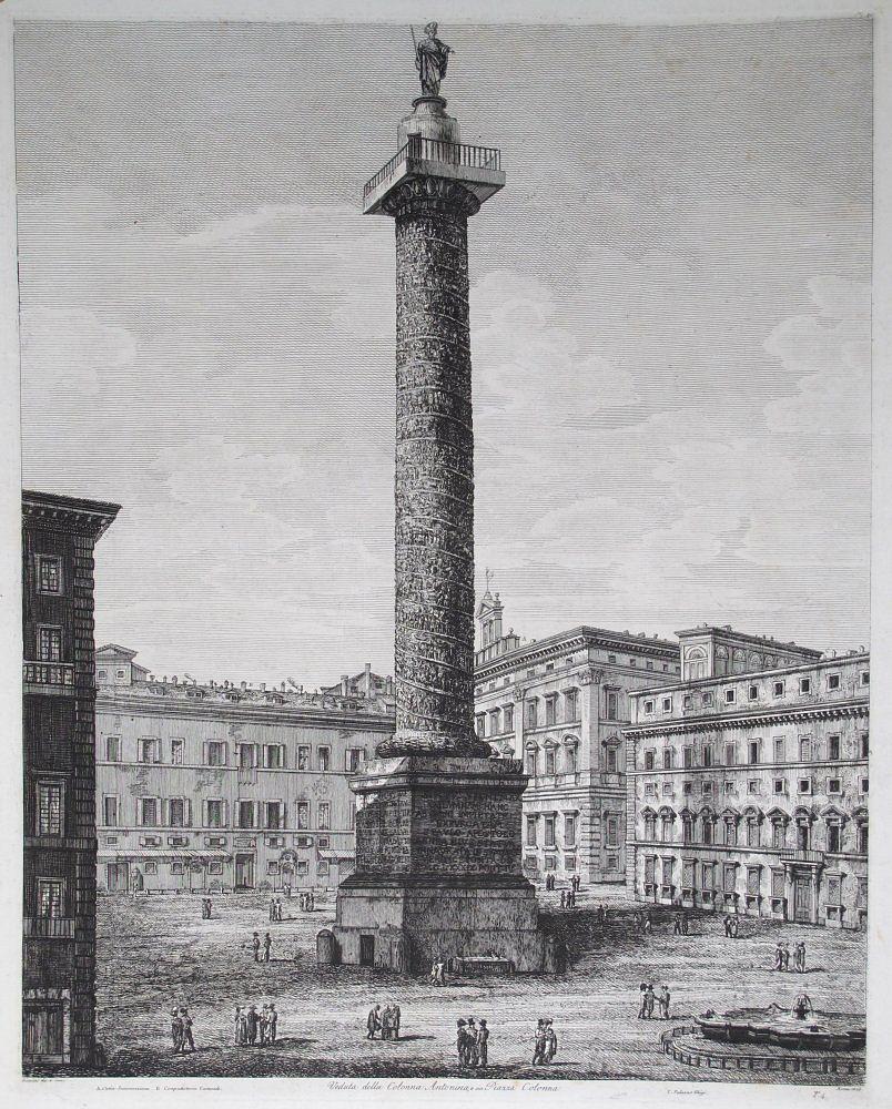 Veduta della Colonna Antonina, o sia Piazza Colonna. by ROSSINI, Luigi ...
