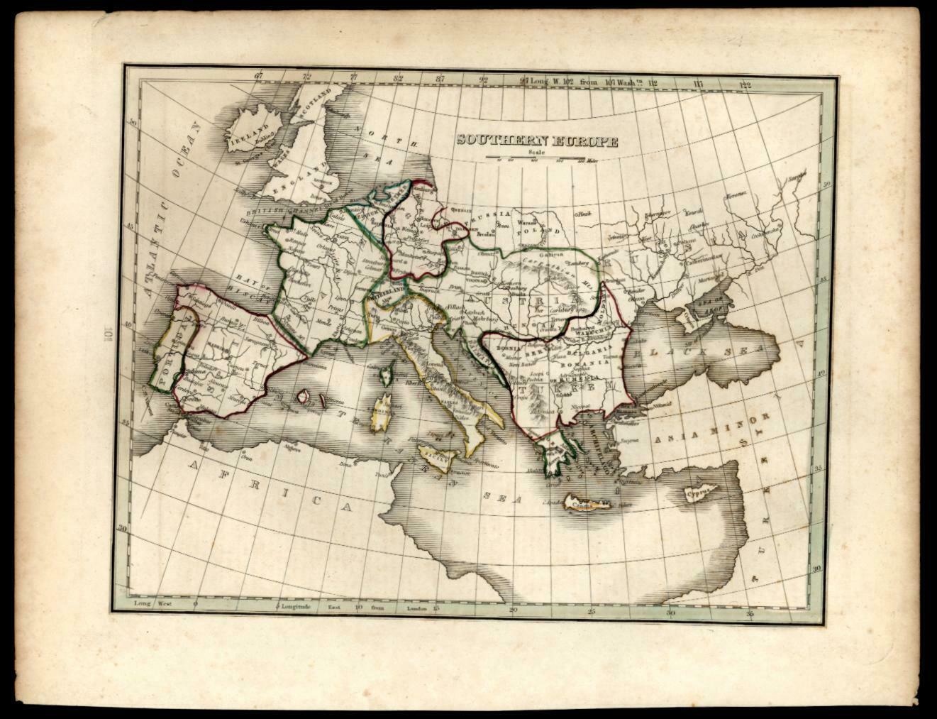 Southern Europe Portugal Spain France Italy Germany Austria 1835 Bradford  Map: (1835) Map | Raremapsandbooks