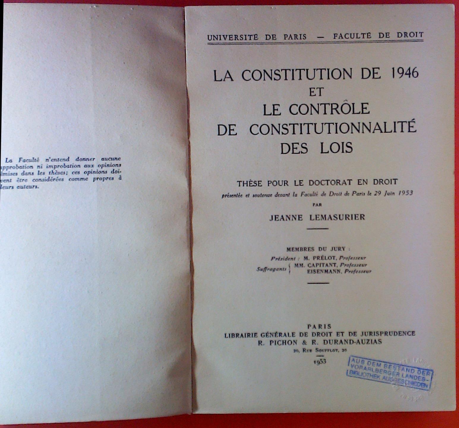 La Constitution de 1946 et le Controle de Constitutionnalite des lois ...