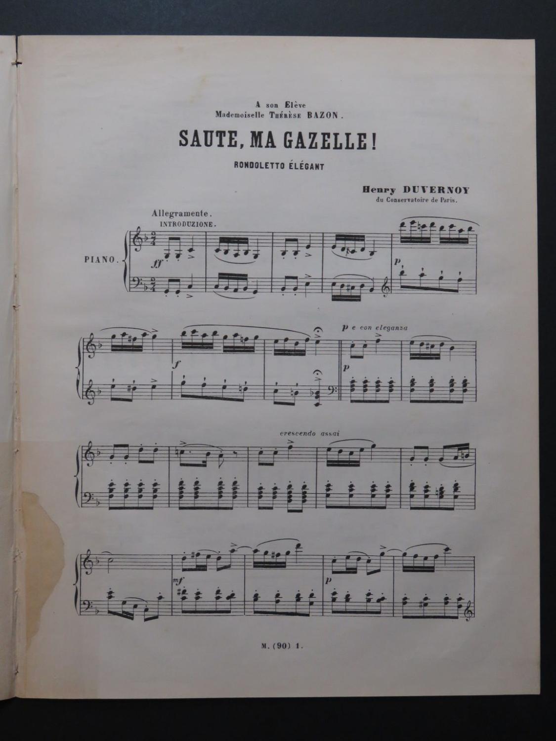 DUVERNOY Henry Saute ma Gazelle Dédicace Piano XIXe by DUVERNOY Henry ...