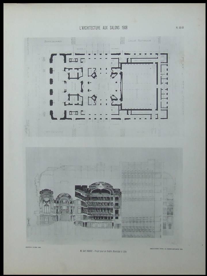 LILLE, PROJET OPERA - 1908 - 2 GRANDES PLANCHES ARCHITECTURE, CARL IMANDT [Bon]