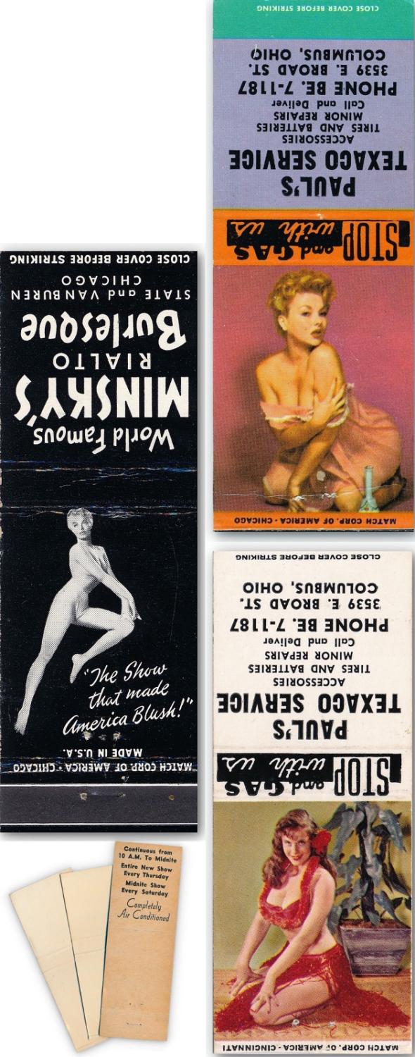 Lili St. Cyr, Shirley Kilpatrick, Iris Bristol (3 vintage matchbook