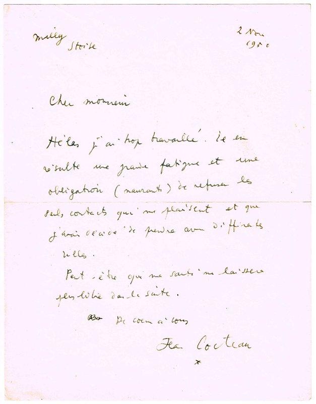 Eigh. Brief mit Unterschrift. by COCTEAU, Jean, Schriftsteller ...