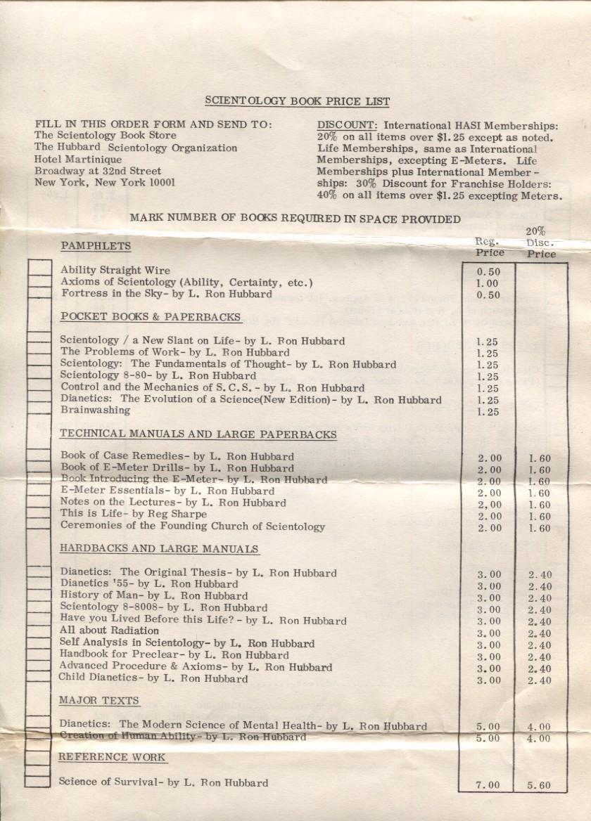 Scientology Book Price List 1963 L Ron Hubbard Variety Of Items Vg 1963 Magazine Nbsp Nbsp Periodical Dta Collectibles