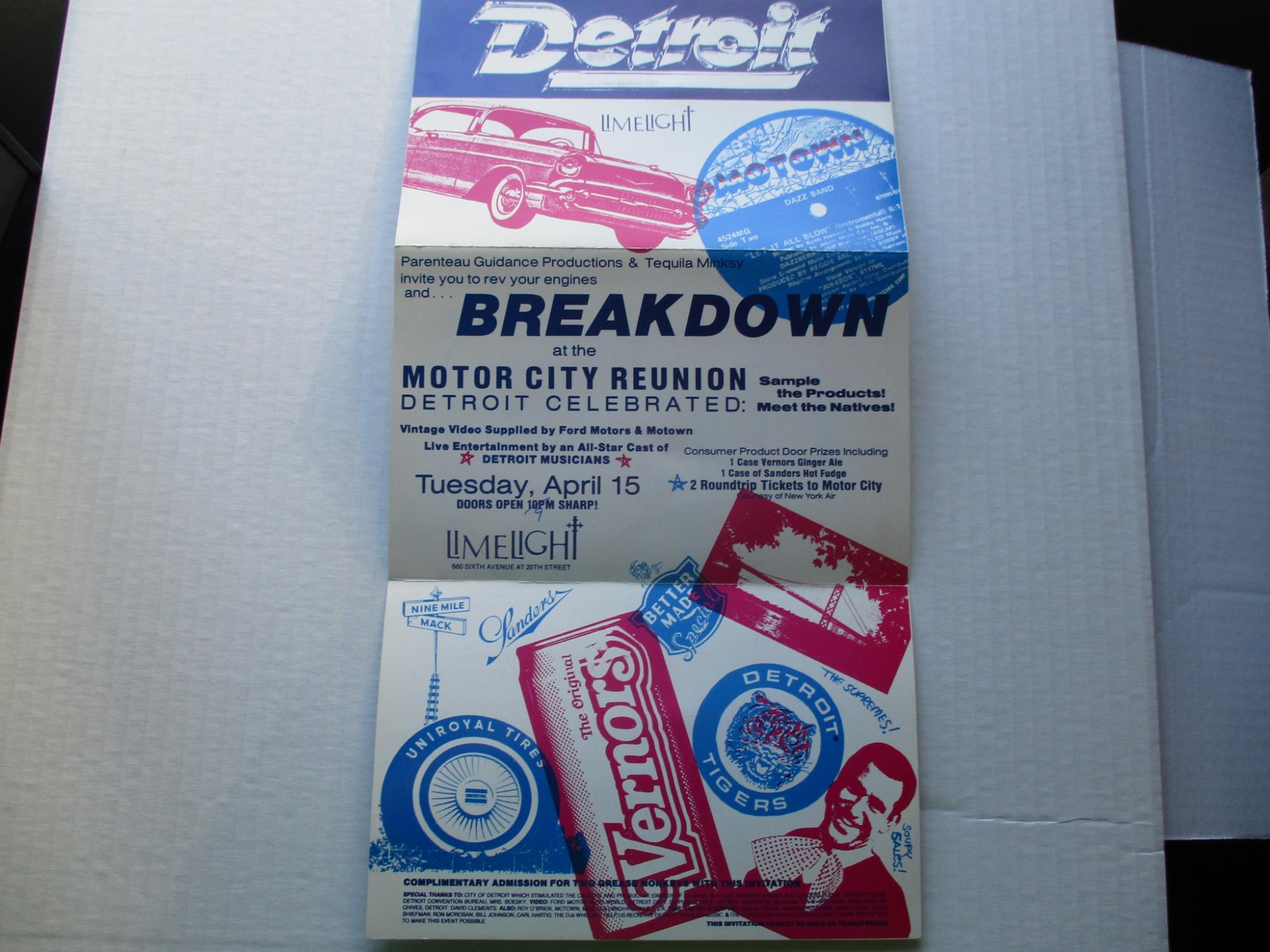 Breakdown at the Motor City Reunion Detroit Celebrated at Limelight Nightclub Tuesday April 15 poster Tellus and Joseph Nechvatal [ ]