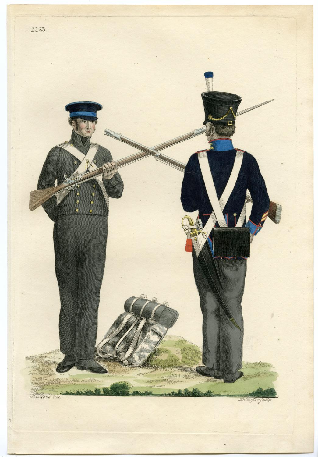 Antique Print-MILITARY-UNIFORM-PL.23-SOLDIERS ARMY DEPOT-Teupken-Sluyter-1823 Dirk Jurriaan Sluyter [Satisfaisant]