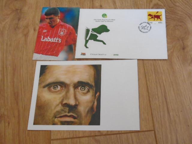 Autographed Postcard Guide Dog for the Blind First Day Cover and Dermot Seymour card with Image of Keane Titleed Corkeyed Roy Keane Collection [Good]